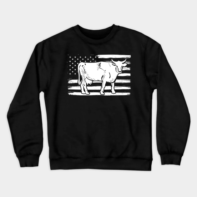 American Flag With Cow Vintage Design Crewneck Sweatshirt by TabbyDesigns